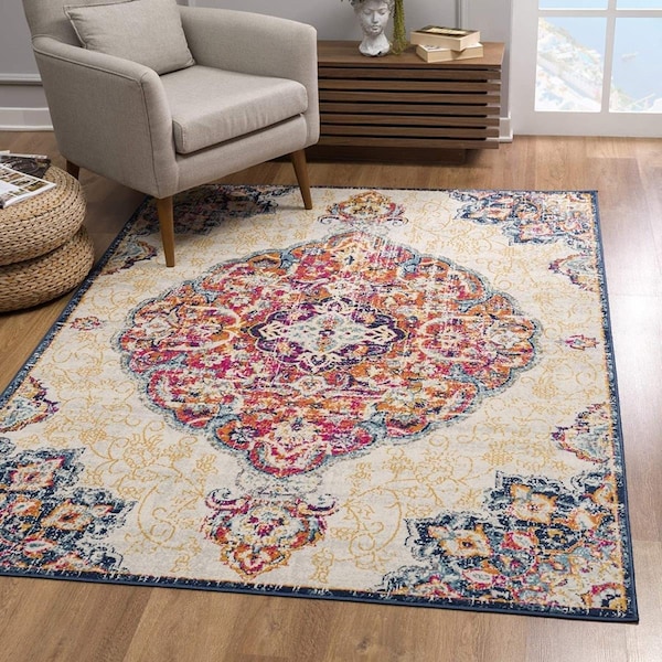 Palacedesigns 8 x 11 ft. Cream Decorative Medallion Area Rug - Cream - 8' x 11' PA3098175 - main